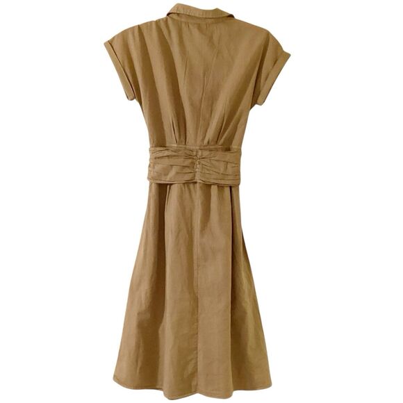 100% Cotton Button Up Dress Size M Safari Style Shirt Style Belted At The Waist - Picture 3 of 5